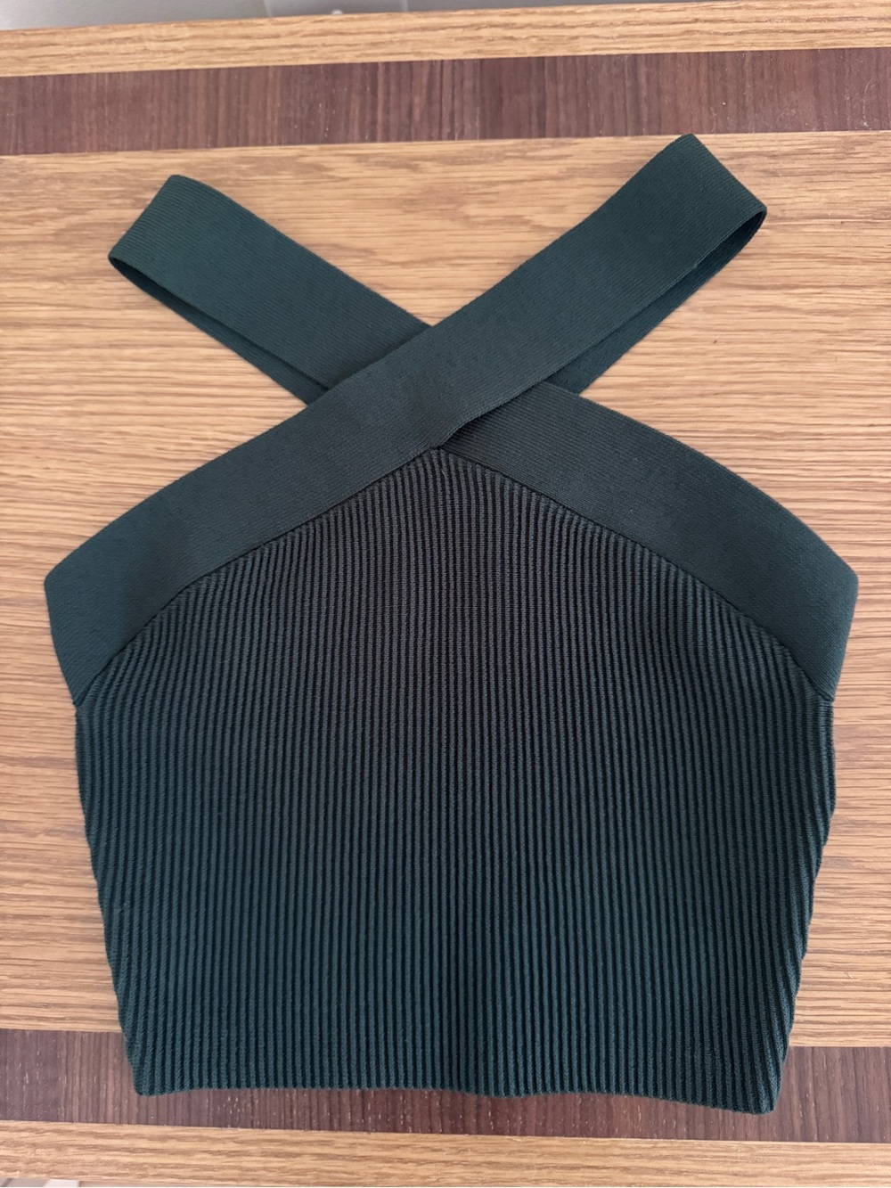Babaton Emerald Green Ribbed Cross-Back Crop Top